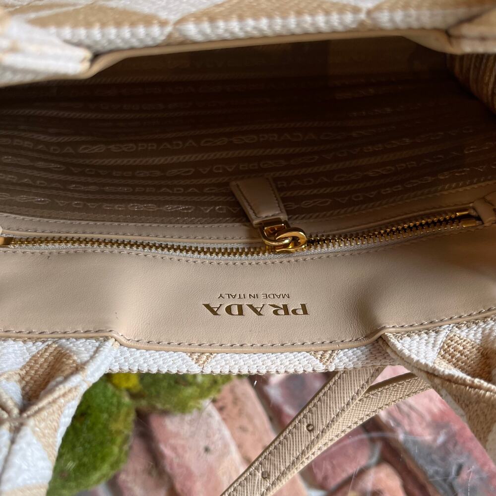 PRADA Symbole Shopper Small Beige Jacquard Tote - Picture 7 of 9